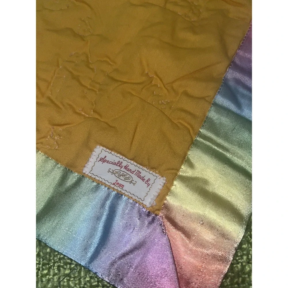Handmade Baby Quilt , Vtg Disney ABC's Fabric , Pink , Satin Trim , Hand Stitch